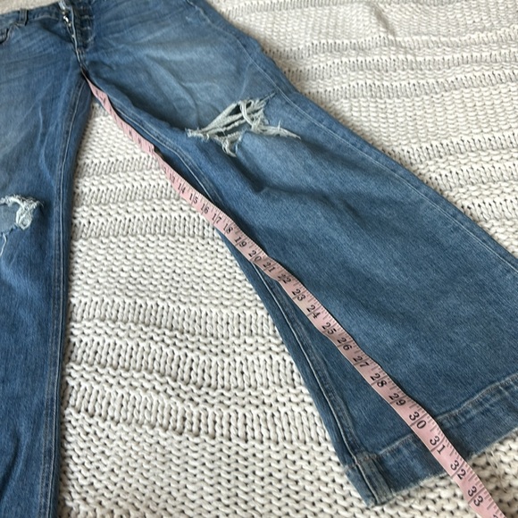 PAIGE Wide Leg DISTRESSED Button Fly High Rise Jeans - Picture 8 of 16